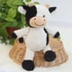 thumbnail image 5 of Peluche de vaca en blanco y negro con forma de flor sonriente, muñeco de ternero sentado, concha de cuero, regalo de cumpleaños, muñeca de trapo para niña, 5 of 6