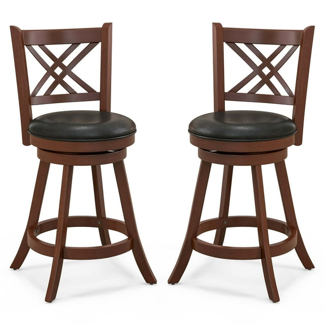 Costway 24" Swivel Bar Stools Set of 2 Upholstered Counter Stools with Cushion & Footrests