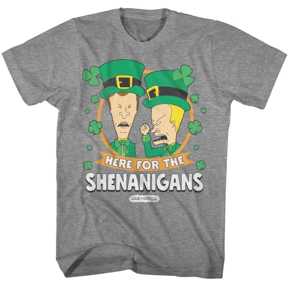 Beavis and Butthead Here For the Shenanigans Men's T Shirt (GraphiteGrayHeather, AdultS)