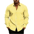 thumbnail image 2 of Gamivast Men's Gingham Shirt Button Down Long Sleeve Collared Regular Fit Checkered Casual Shirt for Office Work Travel Weekend and Everyday Wear Yellow L, 2 of 5