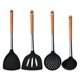 thumbnail image 1 of Juego de utensilios de cocina negros de silicona de 4 uds, juego de cuchara de espátula de cocina para el hogar con mango de madera, espátula, cuchara de cobertura, juego de cocina para sopa, 1 of 5