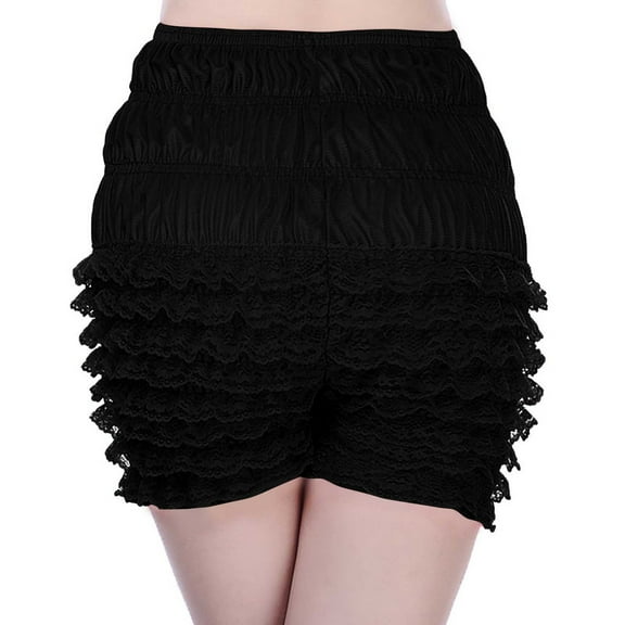 REALiKUN Womens Bloomers Plush Ruffles Pumpkin Pants Bottom Shorts Black L