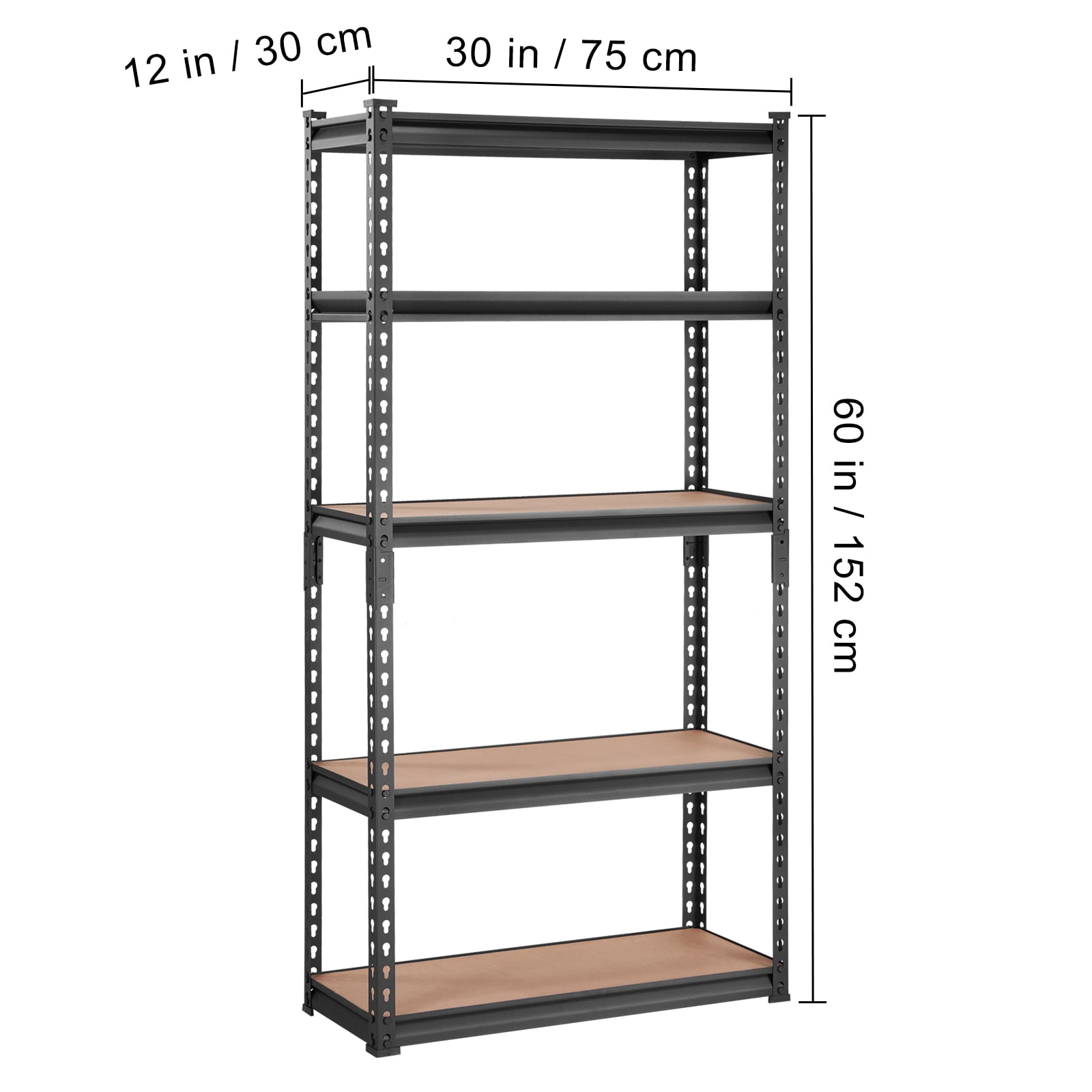 King's Rack 5-Tier Black Steel Storage Rack Boltless Shelving Tier Height Adjustable 30 W x 12 D x 60 H.