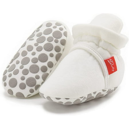 

QWZNDZGR Newborn Baby Girls Cotton Booties Infant Boys Slippers Stay on Sock Soft Shoes Non Skid Ankle Boots with Grippers Winter Warm First Walkers Crib Shoes