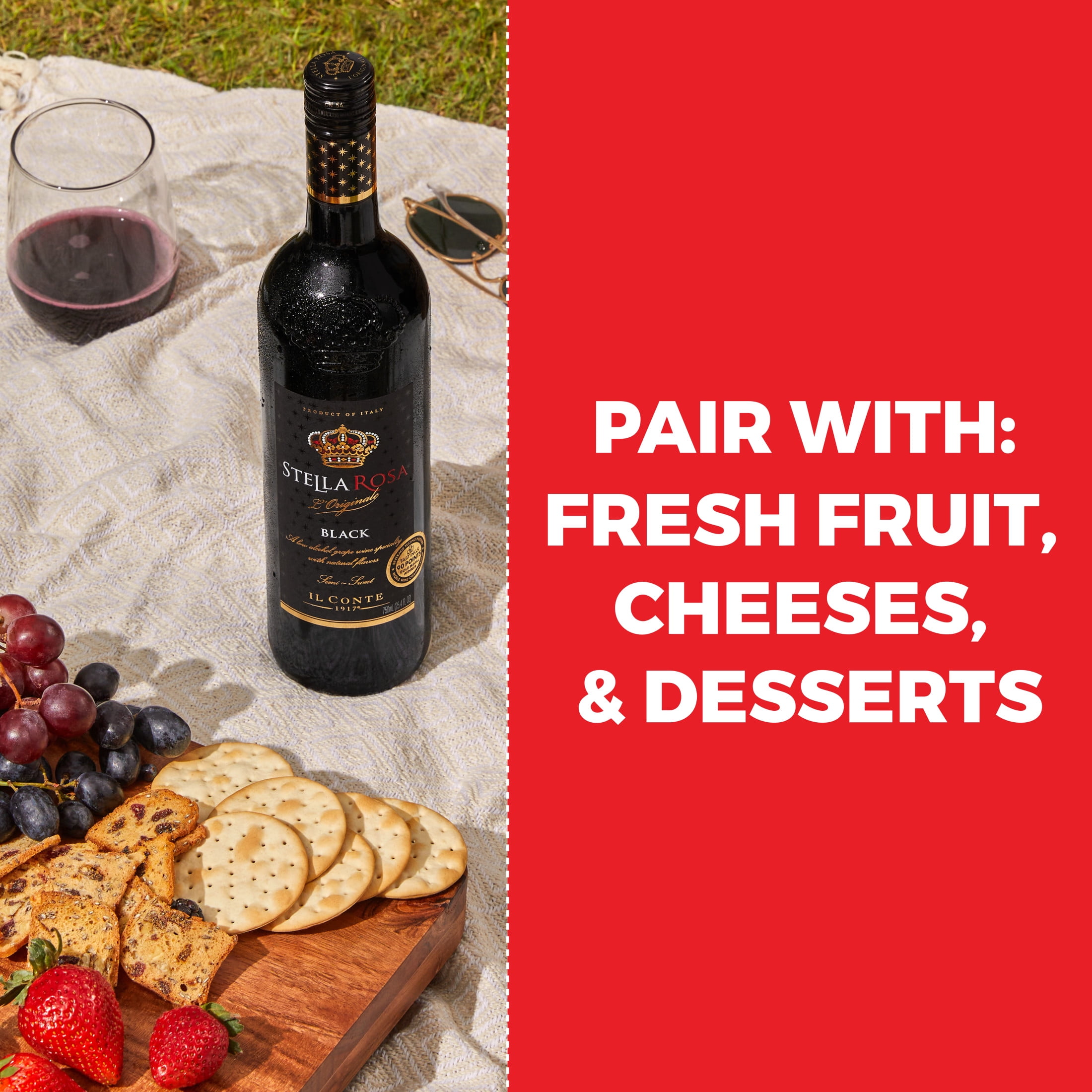 Stella Rosa Black Semi-Sweet Red Wine, 750ml, Low Alcohol, Rich Berry Flavors