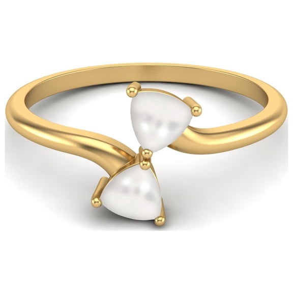 Mooneye 0.40 Cts Trillion Pearl Double Stone 925 Sterling Silver Gold Vermeil Women Engagement Ring