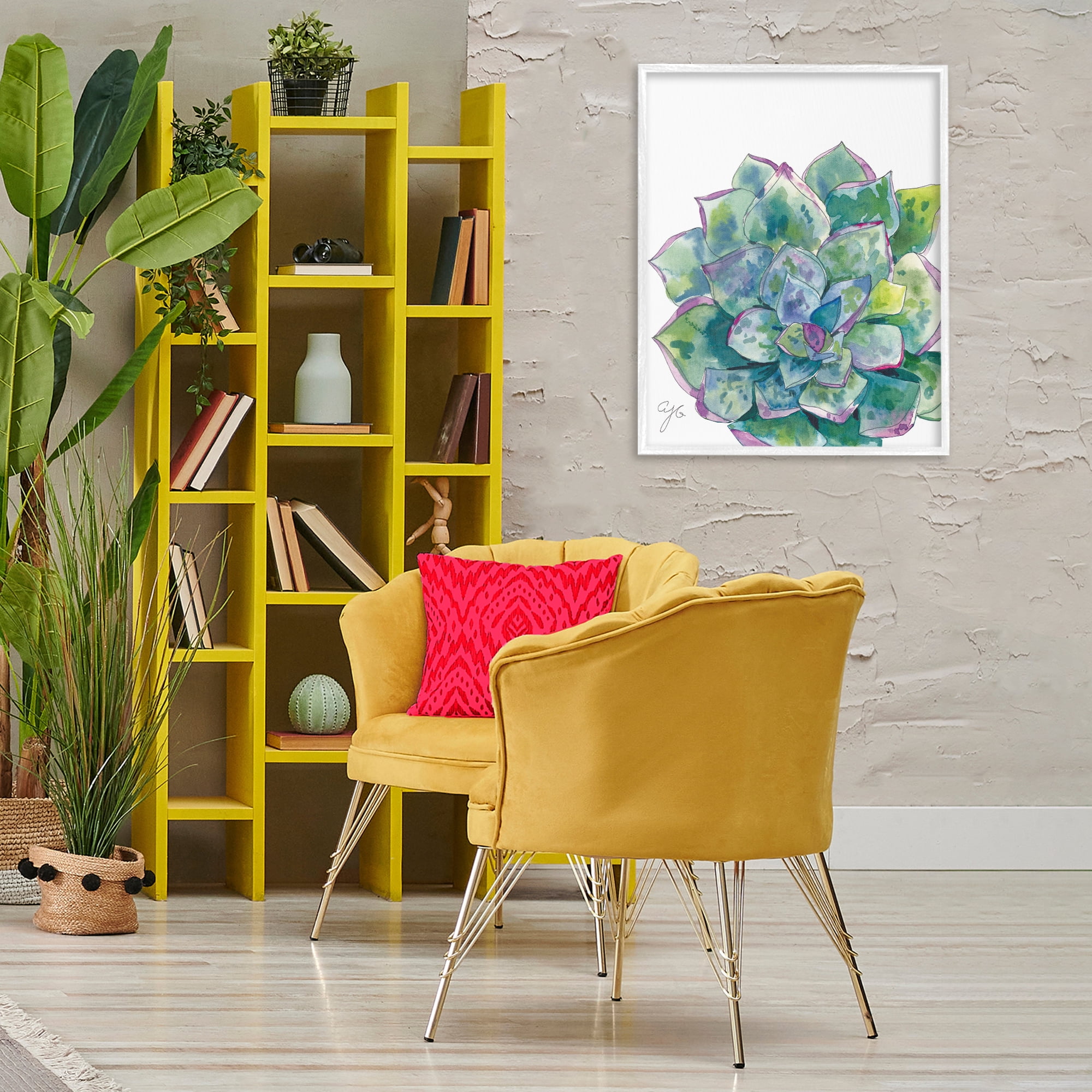 Stupell Industries Abstract Succulent Watercolor Botanical & Floral Painting White Framed Art Print Wall Art, 24 x 30