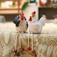 thumbnail image 4 of Funny Sitting Chicken Figurines – Farmhouse Rooster & Hen Statues with Dangling Legs – Rustic Tabletop Home Decor, Kitchen, Garden Ornaments (Set of 2), 4 of 4
