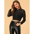 thumbnail image 4 of INSPIRE CHIC Blouson Bomber Court à Fermeture Éclair à Manches Longues en Dentelle Crochet Transparente pour Femme, 4 of 6