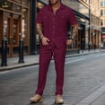 thumbnail image 2 of Glisme Mens 2 Piece Sets Summer Outfits Casual Fashion Button Short Sleeve Pocket Shirt Pants Suit Trend Matching Set, 2 of 4