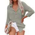 thumbnail image 3 of TKLPEHG Womens Dressy Tops Lapel Button Shirts Lightweight Casual Comfy Classic Solid Color Loose Fashion Long Sleeve Blouses (Gray,XL), 3 of 6
