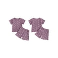 thumbnail image 2 of Toddler Baby Kids Girls Summer Outfit 6 12 18 24 Months 2T 3T 4T Lettuce Trim Floral Print Ribbed Short Sleeve T-Shirt and Elastic Shorts Set 2 Piece Clothes, 2 of 9