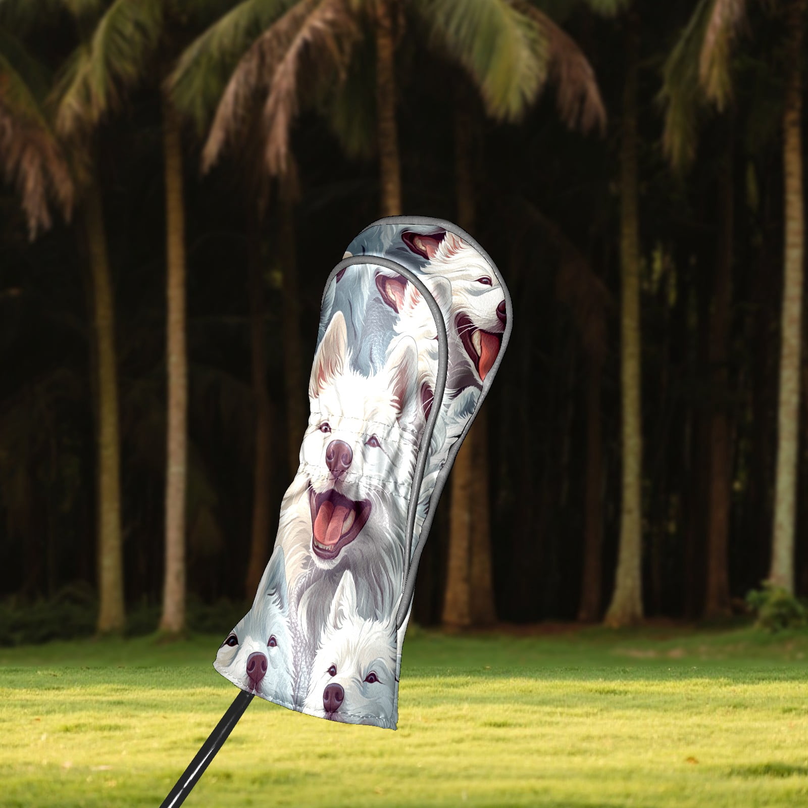 Golf Club Covers PU Leather Waterproof Head Covers for Fairway Woods Hybrids Cute Samoyed