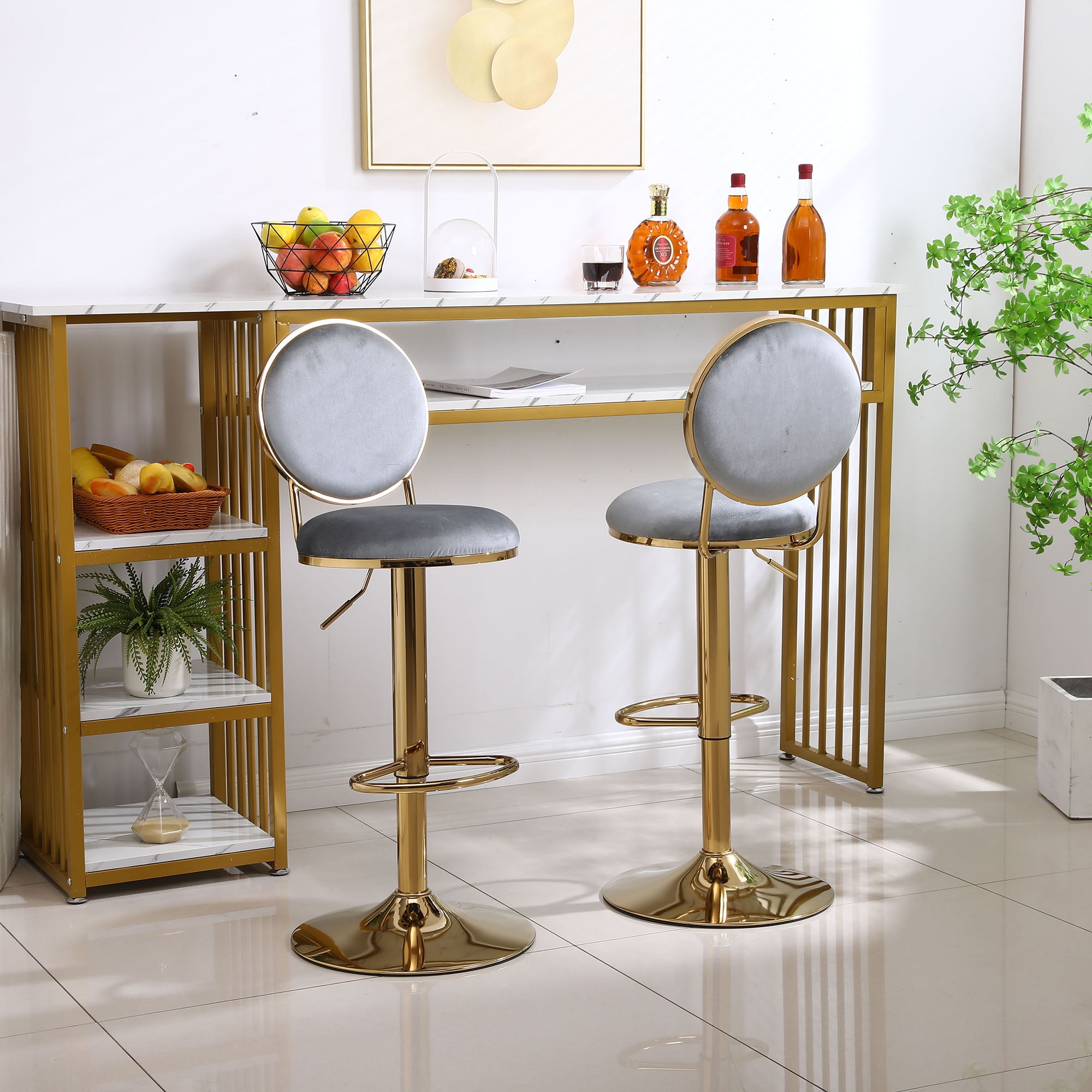 Kadyn 2pcs Adjustable Counter Height Swivel Barstools with Back and Footrest for Bar, Grey Kadyn 2pcs Adjustable Counter Height Swivel Barstools with Back and Footrest for Bar, Grey