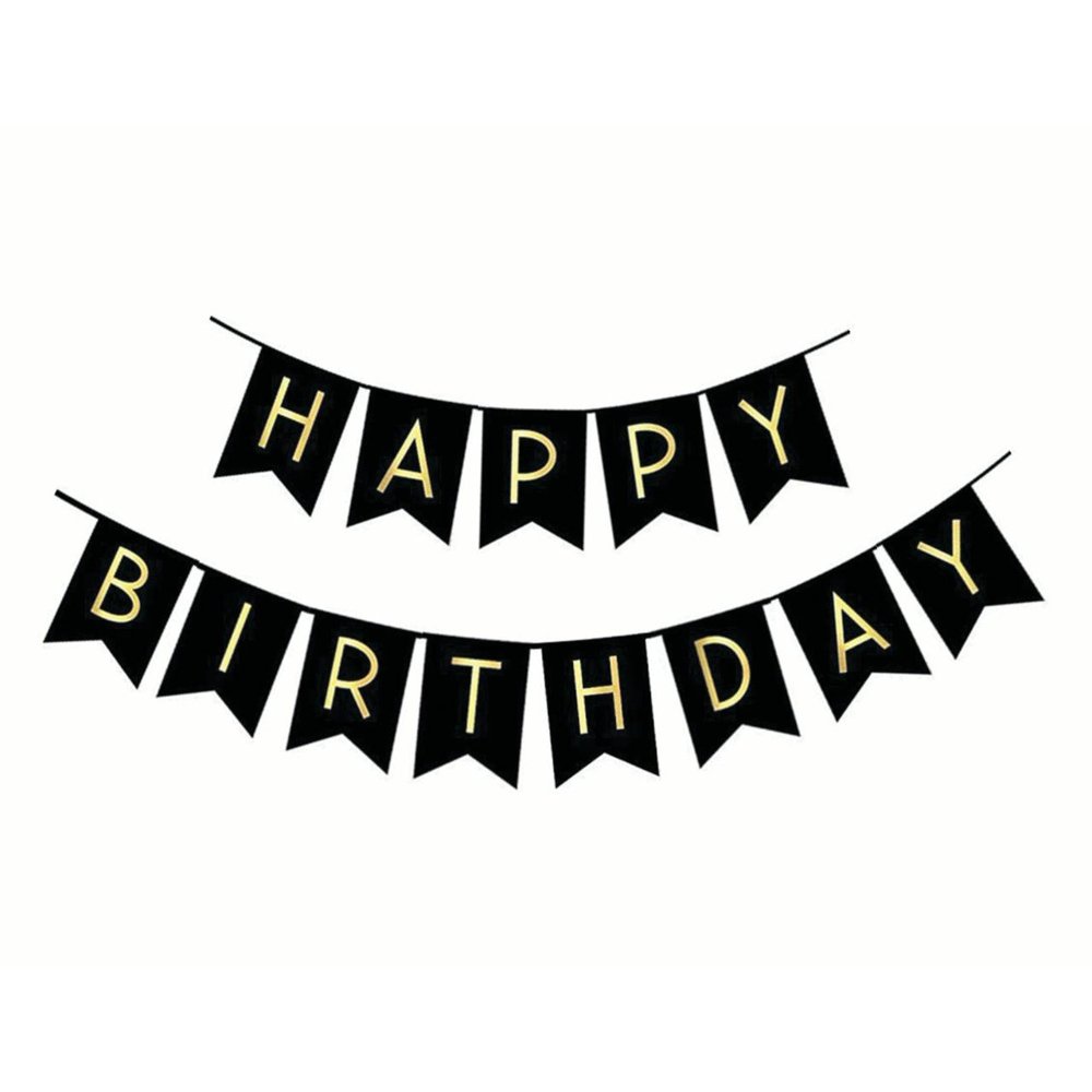 Black Happy Birthday Banner / garland with gold foiled Letter for birthday party decoration