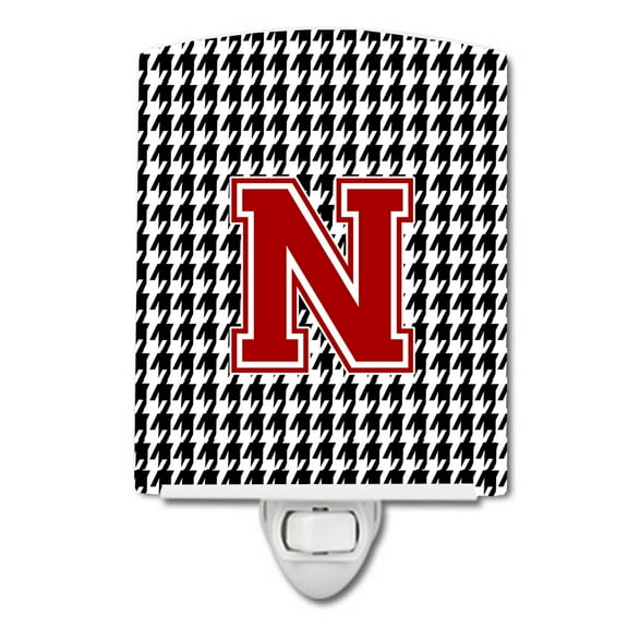 Caroline's Treasures CJ1021-NCNL Letter N Monogram - Houndstooth Black Ceramic Night Light, 6x4x3", multicolor