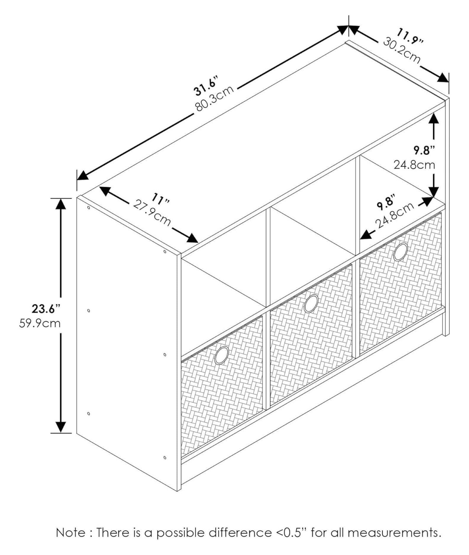 SONGMY BASIC Book Shelf, 6-Cube Bookshelf, 3 x 2 Bookcase with Storage Bins, 11.9" x 31.6" x 23.6", for Living Room, Bedroom, Home Office, Americano