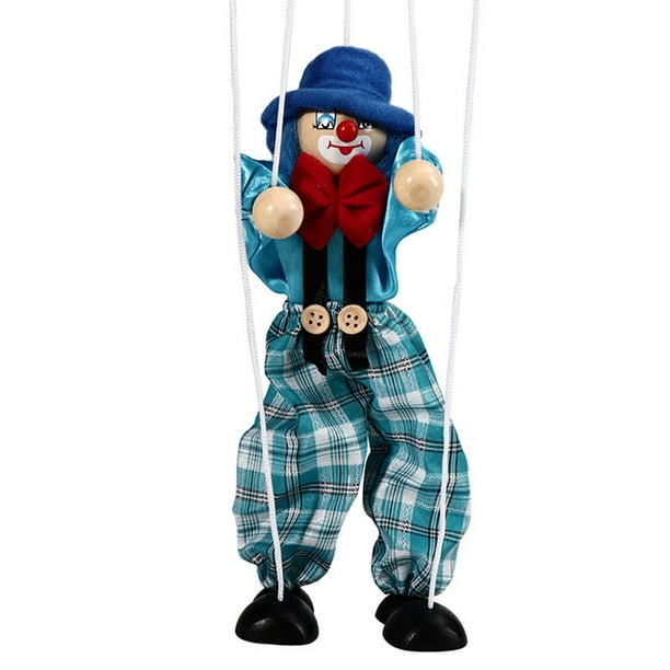 Marioneta De Cuerda De Payaso De Madera – Juguete Artesanal Con Brazos Y Piernas Móviles, Color Azul, Para Bebés Y Niños, Ideal Como Adorno Navideño Y Regalo, Mide Aproximadamente 25 Cm