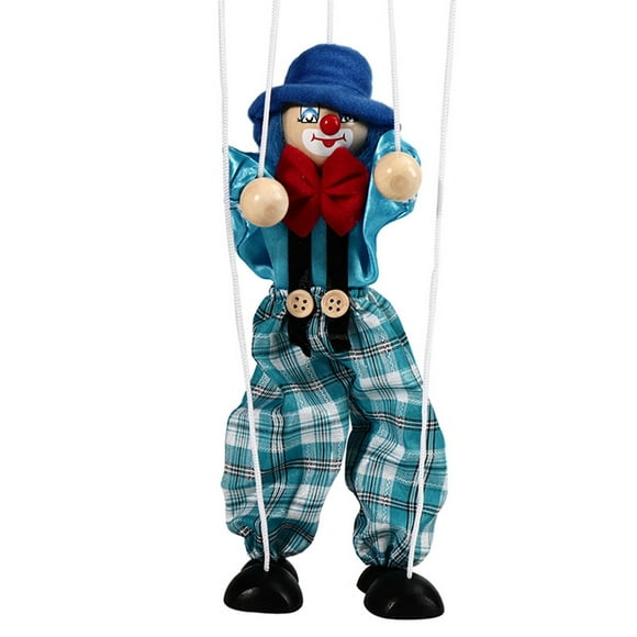 Funny Colorful Pull String Puppet Vintage Clown Wooden Marionette Handcraft Toys Joint Activity Doll Kids Gifts