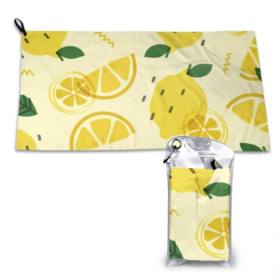 YFYANG Adult Microfiber Portable Travel Towel, Yellow Cartoon Lemon Doodle Quick Dry Towel with Hiking Buckle PVC Pouch, 16" x 31.5"