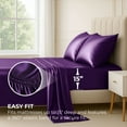thumbnail image 3 of Satin Sheets King [4-Piece, Purple] Hotel Luxury Silky Bed Sheets - Extra Soft 1800 Microfiber Sheet Set, Wrinkle, Fade, Stain Resistant - Deep Pocket Fitted Sheet, Flat Sheet, Pillow Cases, 3 of 8