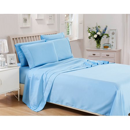 Solid Bed Sheet Set Deep Pocket 1800 Series Egyptian Quality Microfiber Bed Sheet Set 3 Pieces (1 Fitted Bed Sheet,1 Flat Sheet,1 Pillow Cover)- (Twin, Blue)-Lux Decor Collection