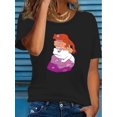 thumbnail image 1 of T-Shirt Imprimé Chat Titanic - Beige, 100 % Polyester, Col Rond, Manches Courtes, Lavable en Machine - Tenue Décontractée Printemps/été/automne pour Femmes, 1 of 7