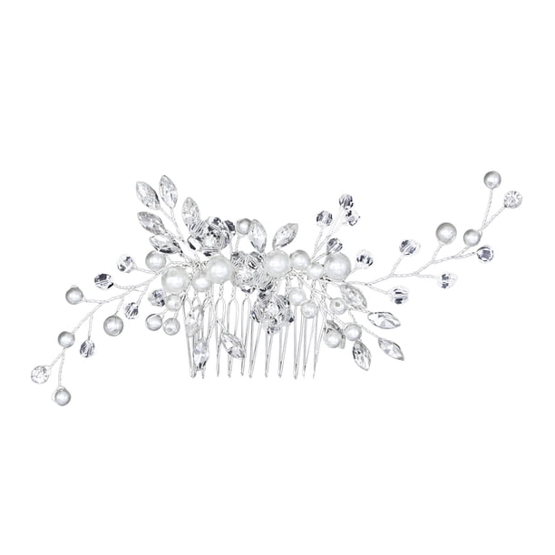 Pasador de novia, plateado, con perlas y brillantes, para boda y damas de honor
