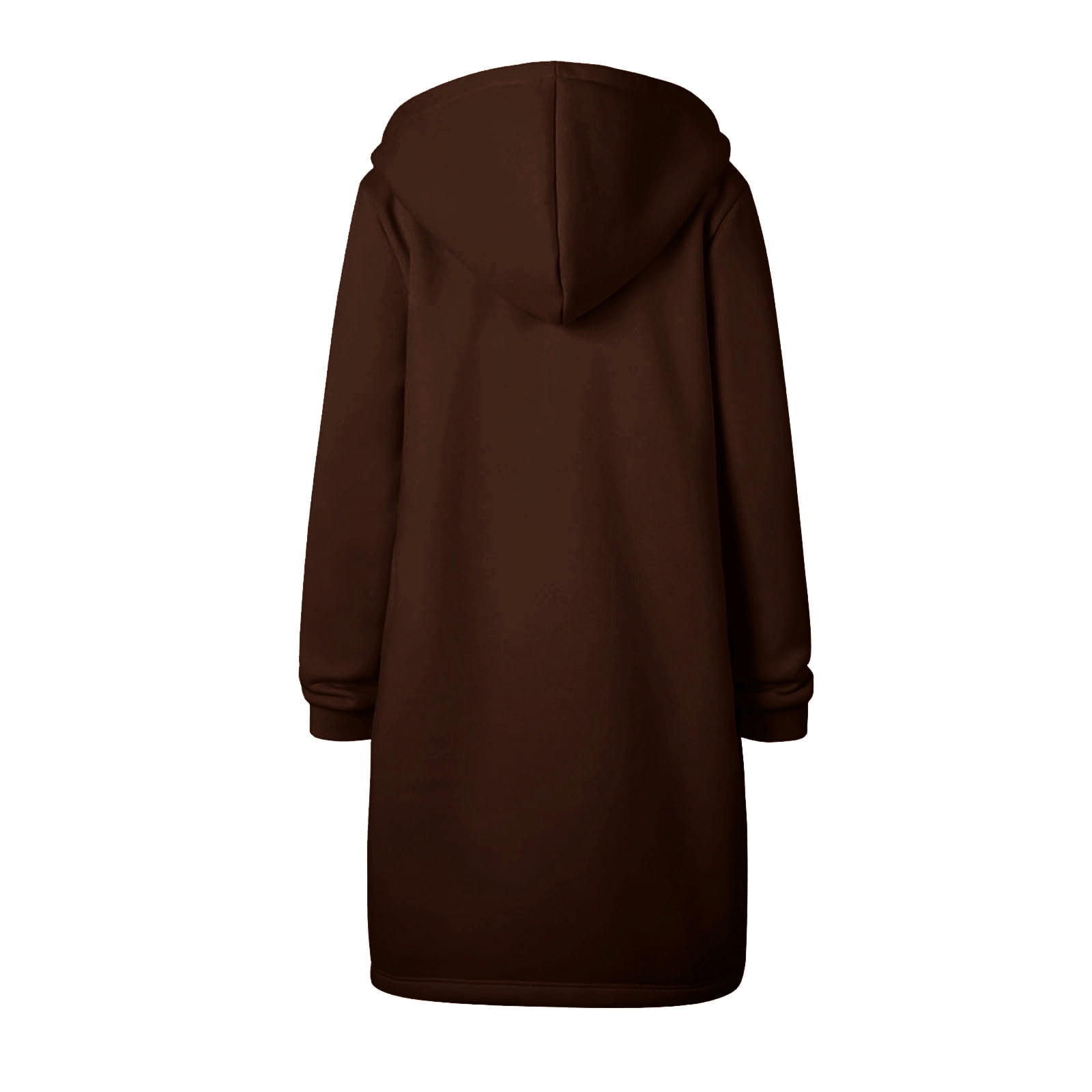 Scyoekwg Long Coats for Women Overcoat Long Sleeve Hooded Neck Coat Solid Color Casual Jacket Plus Fleece Insert Pocket Hooded Zipper Mid Length Sweater Coffee S