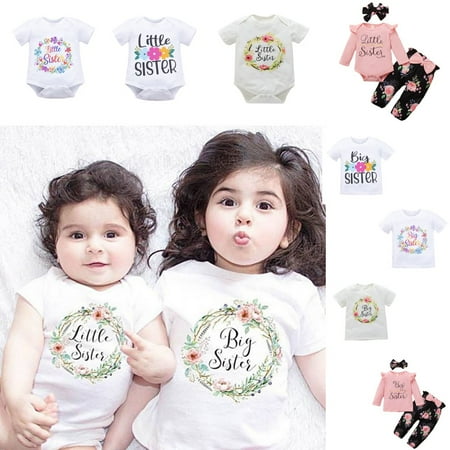 

ESHOO Big Sister Little Sister Matching Outfits Toddler Girls Cotton T-shirt Tops Newborn Baby Romper 1Pcs