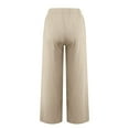 thumbnail image 5 of HKYNLAG Linen Pants Women High Waisted Flowy Lounge Palazzo Pants Baggy Straight Leg Cotton Trousers Vacation Beach Trousers Khaki L, 5 of 7