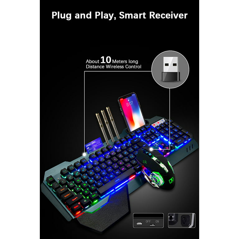  Wireless RGB Backlit Gaming Keyboard and Mouse, Rechargeable,  Long Battery Life, Metal Panel Mechanical Feel Keyboard with Palm Rest, 7  Color Mouse and Mouse Pad for Game and Work : Video