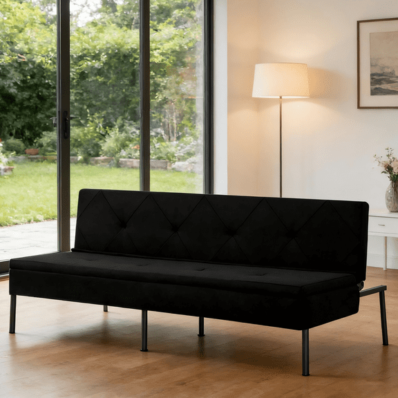 Gewnee 63" Modern Convertible Futon Sofa Bed,Pull-Out Sleeper with Adjustable Backrest(Black)