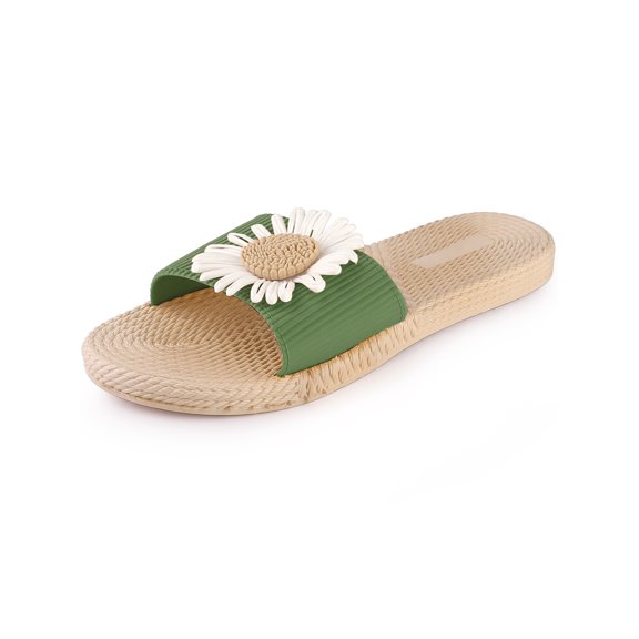 BLISSFUL STEP Women's Floral Sandals Slip on Open Toe Flats Sandals