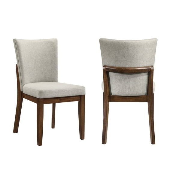 2pc Contemporary Beige/Brown Dining Side Chairs Curved Back Rich Wood Finish