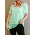 thumbnail image 6 of SHEWIN Womens Plus Size T Shirts 2025 Summer Blouse Tops Square Neck Puff Sleeve Tops Sky Blue 1X, 6 of 9