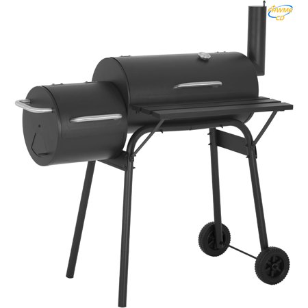 Offset Smoker,43-inch Charcoal Outdoor BBQ Grill - Portable Grill,Braised Roast, Patio and Backyard Picnic Grill