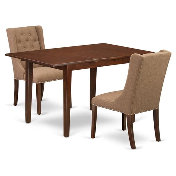 East West Furniture Norfolk 3-piece Wood Dining Set in Mahogany/Light Sable