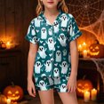 thumbnail image 2 of KPOPLK Silk PJs Kids Girls Satin Pajama Set Halloween Pumpkin Print Short Sleeve Button Shirts and Shorts 2 Piece Sleepwear,Size 2-3 Years, 2 of 5