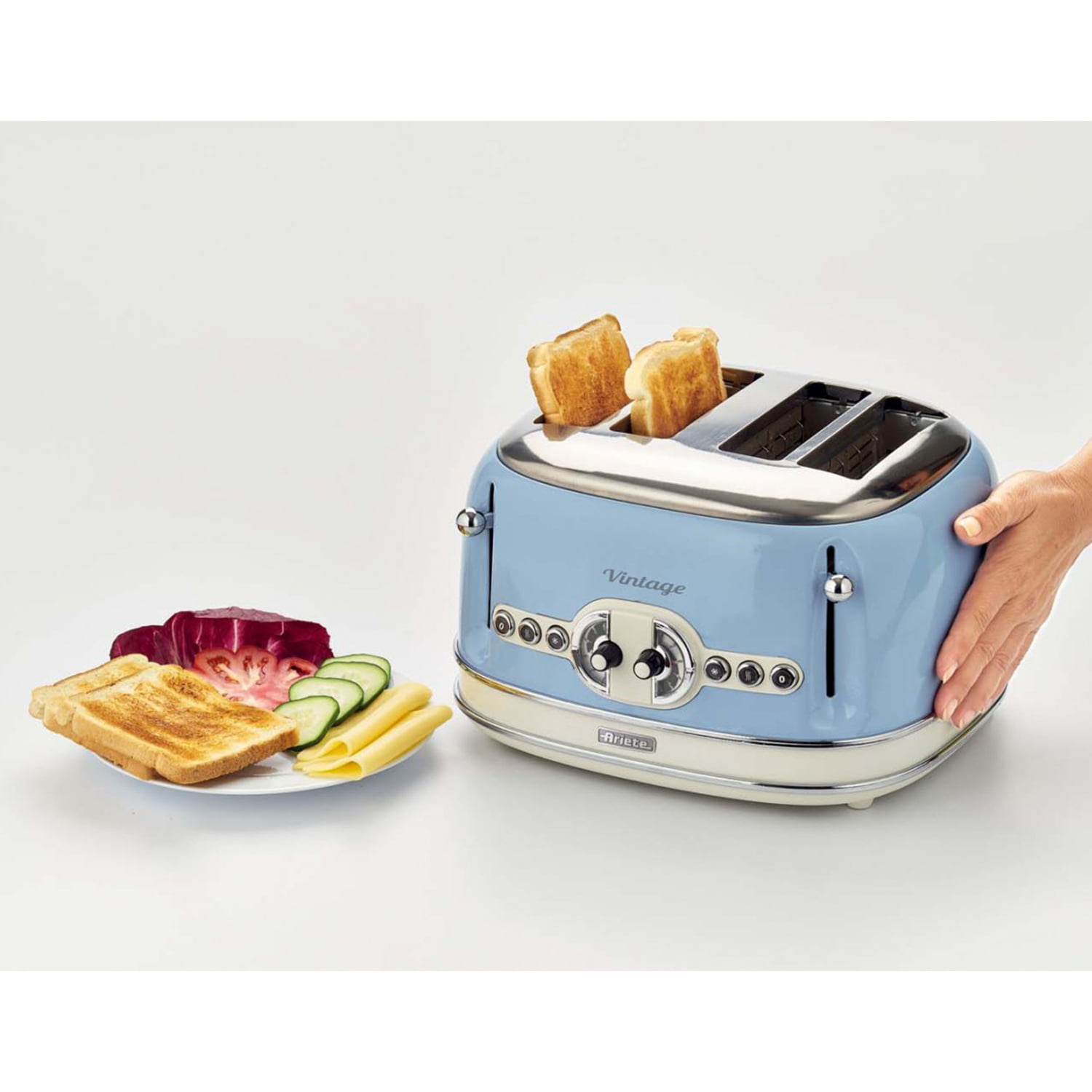 Ariete Vintage Style 4 Slice Toaster With Defrost And Reheat, Beige 