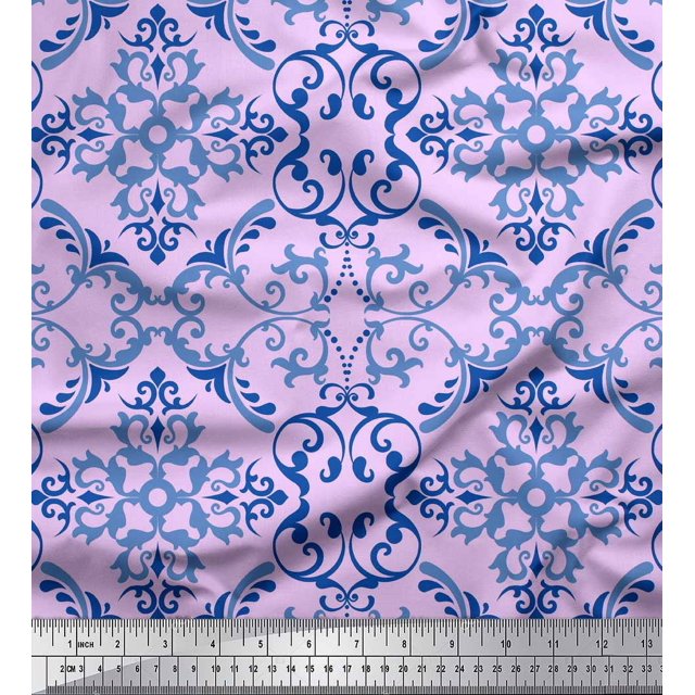 Soimoi Purple Cotton Duck Fabric Vector Design Damask Fabric Prints By Yard 58 Inch Wide