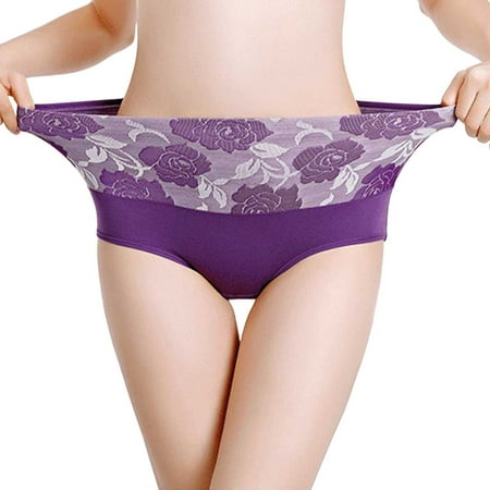 GHSOHS Womens Underwear Thongs Womens Underwear Briefs Lingerie Women Pure Cotton Large Size High Waist Elastic Soft Breathable Underwear Cotton Crotch Seamless Underpants Purple Panty Panties f L