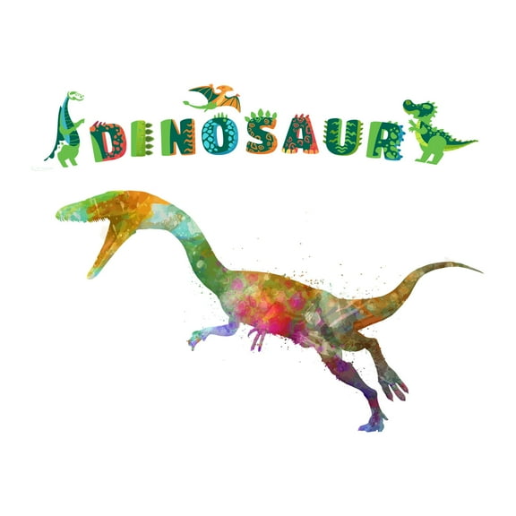 Watercolor Splashes Cute Dinosaur Colorful ArtWall Decal Decoration Dinosaur Joyful Cartoon Cartoon Animals Decorating Ideas for Child's Bedroom Size: 10 In(W) x 8 In(H)