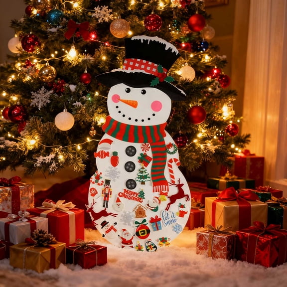 Felt Snowman for Kids Wall, 3.2Ft Double-Sided DIY Felt Christmas Snowman Set with 34 Glitter Detachable Ornaments Xmas Gift for Toddlers Kids Christmas Home Door Wall Hanging Decorations