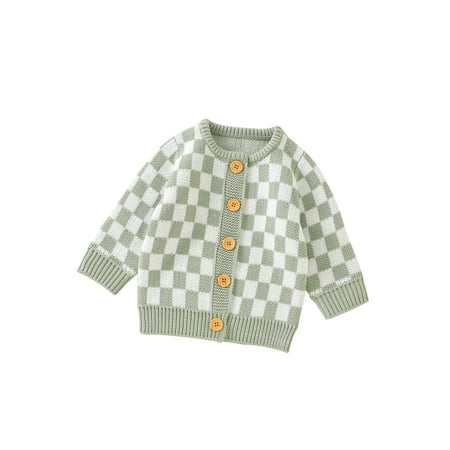 

Bagilaanoe Newborn Baby Boy Girl Knit Cardigan Long Sleeve Sweater Checkerboard Pattern Knitwear Coat 3M 6M 9M 12M 18M Fall Casual Tops Outwear