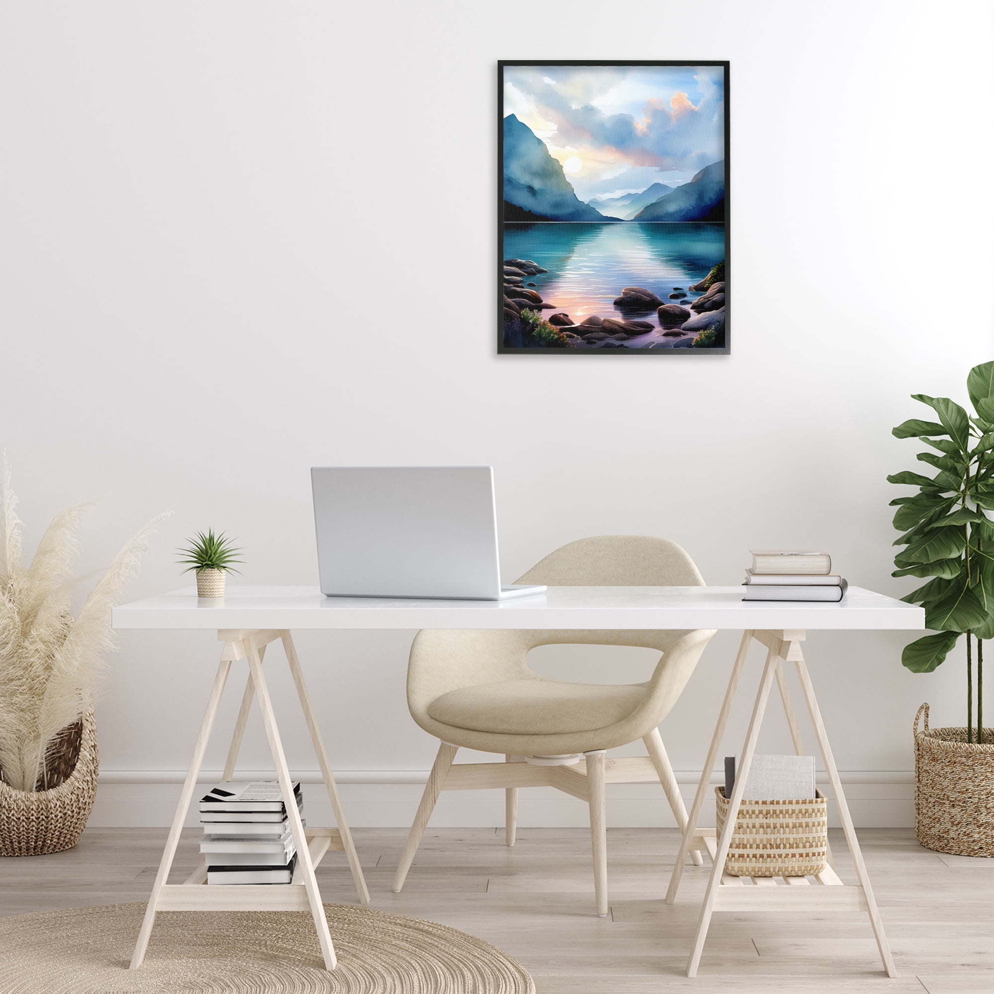 Stupell Industries Rocky Mountain Beach Landscape Painting Black Framed Art Print Wall Art, 24 x 30
