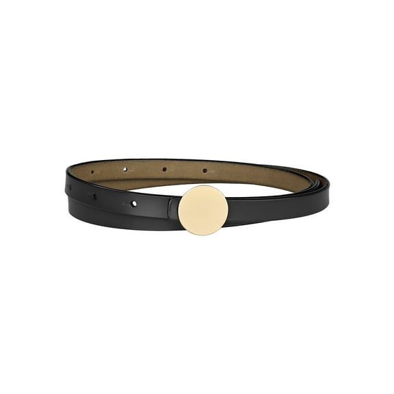 INSPIRE CHIC Faux Leather Skinny Belt for Women Round Metal Buckle Waist Belts For Jeans Dress Black