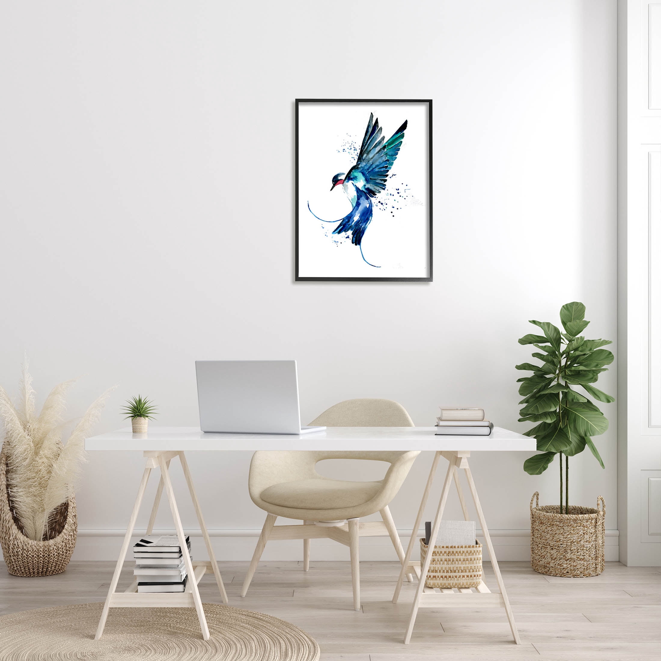 Blue Bird Flying Wings Animals & Insects Graphic Art Black Framed Art Print Wall Art