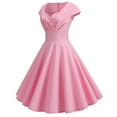 thumbnail image 4 of YanHoo Vintage Dresses for Women 1940s Pink Prom Dress Ladies Elegant Short Sleeve V Neck Swing Dresses Retro Hepburn Dresses for Evening Party Dresses Sale under 10, 4 of 8