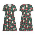 thumbnail image 3 of Bixox Robe d'Été à Manches Courtes pour Femmes Robe Ample Longueur Genou avec Poches-Père Noël, 3 of 7